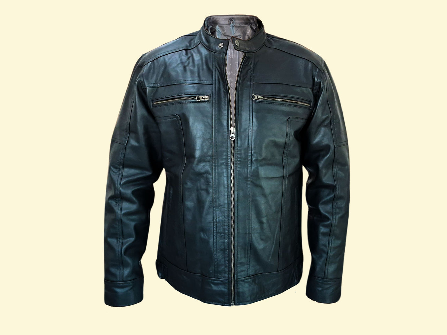 Men Jacket : Leather Jacket Black Genuine Leather