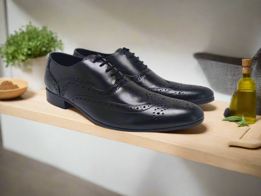 Oxford leather shoes black brogue