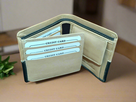 Wallet : Beige-Black Leather Wallet