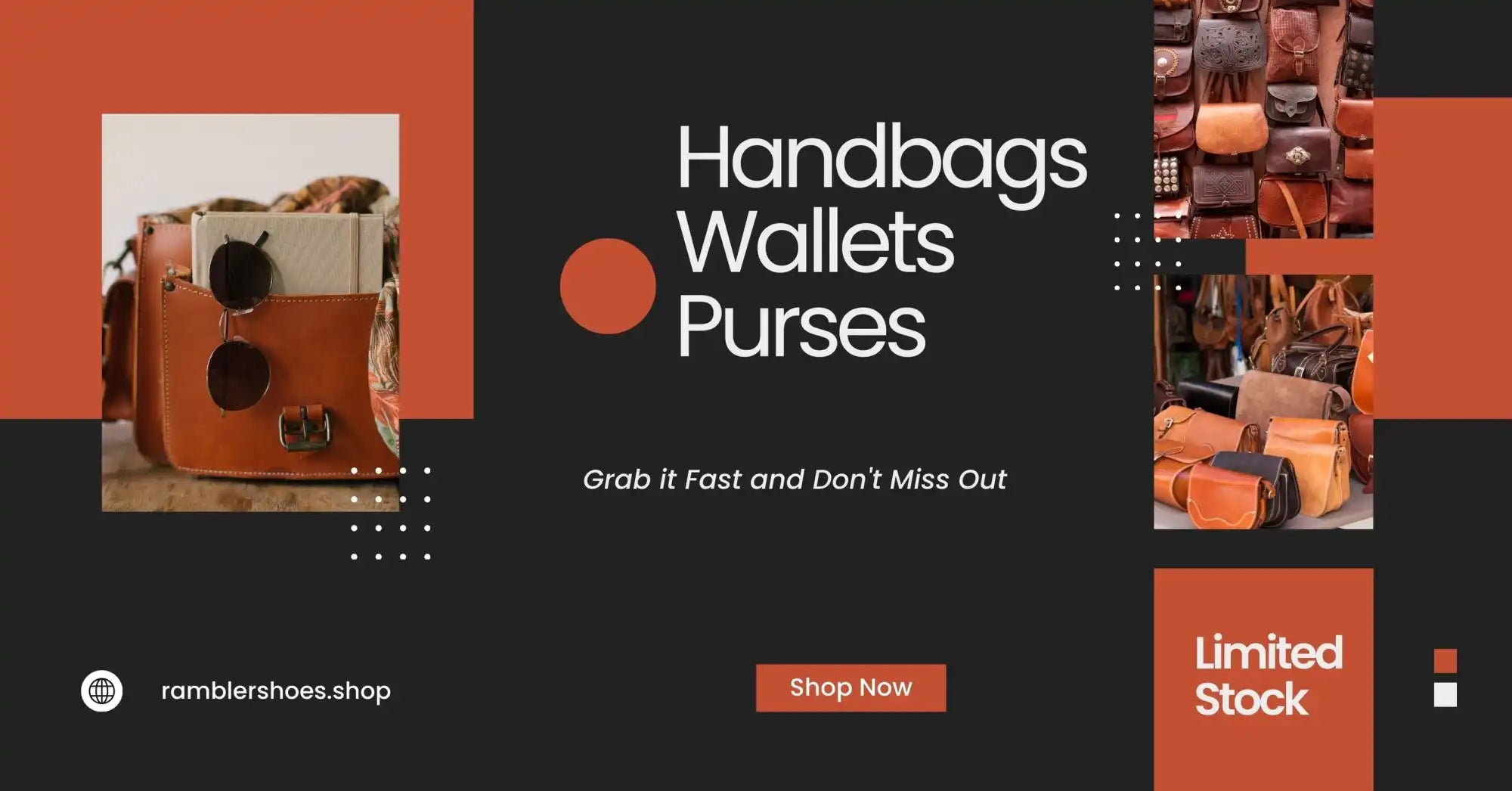 Handbags, wallets, and purses advertisement.