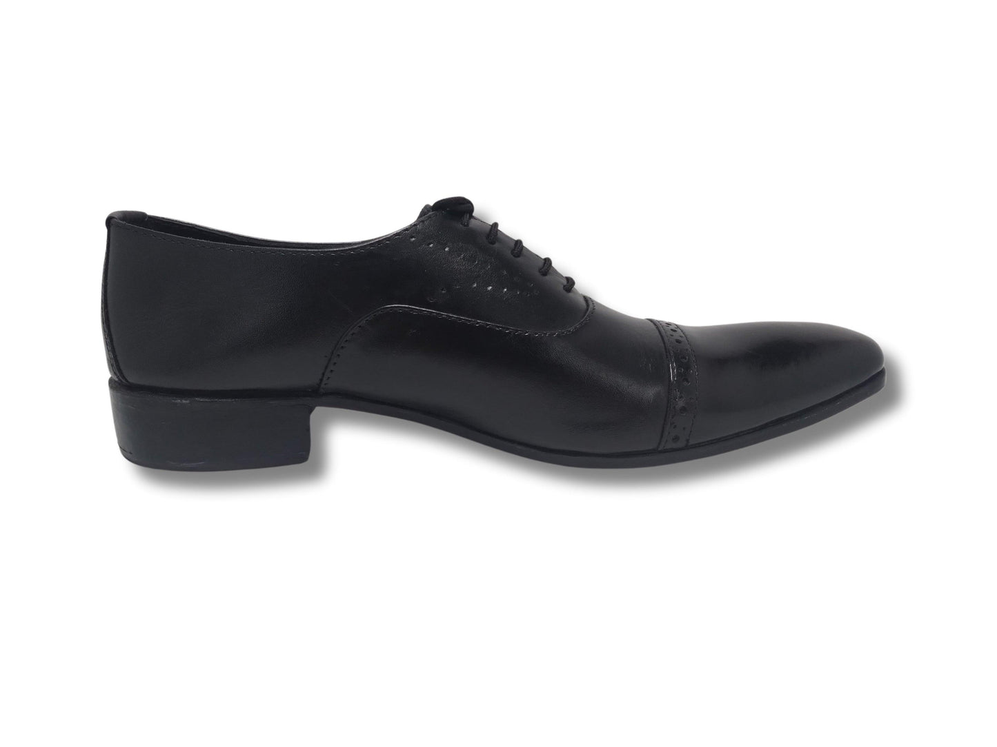 Oxford Black Genuine Leather Shoes Cap Toe - Rambler Shoes FZE