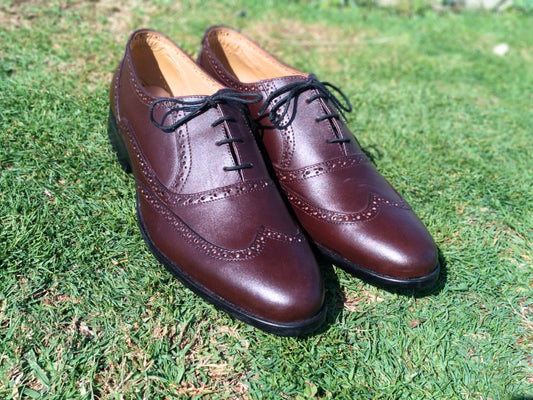 Oxford Shoes Genuine Leather Wingtoe Full brogue Brown - Rambler Shoes FZE