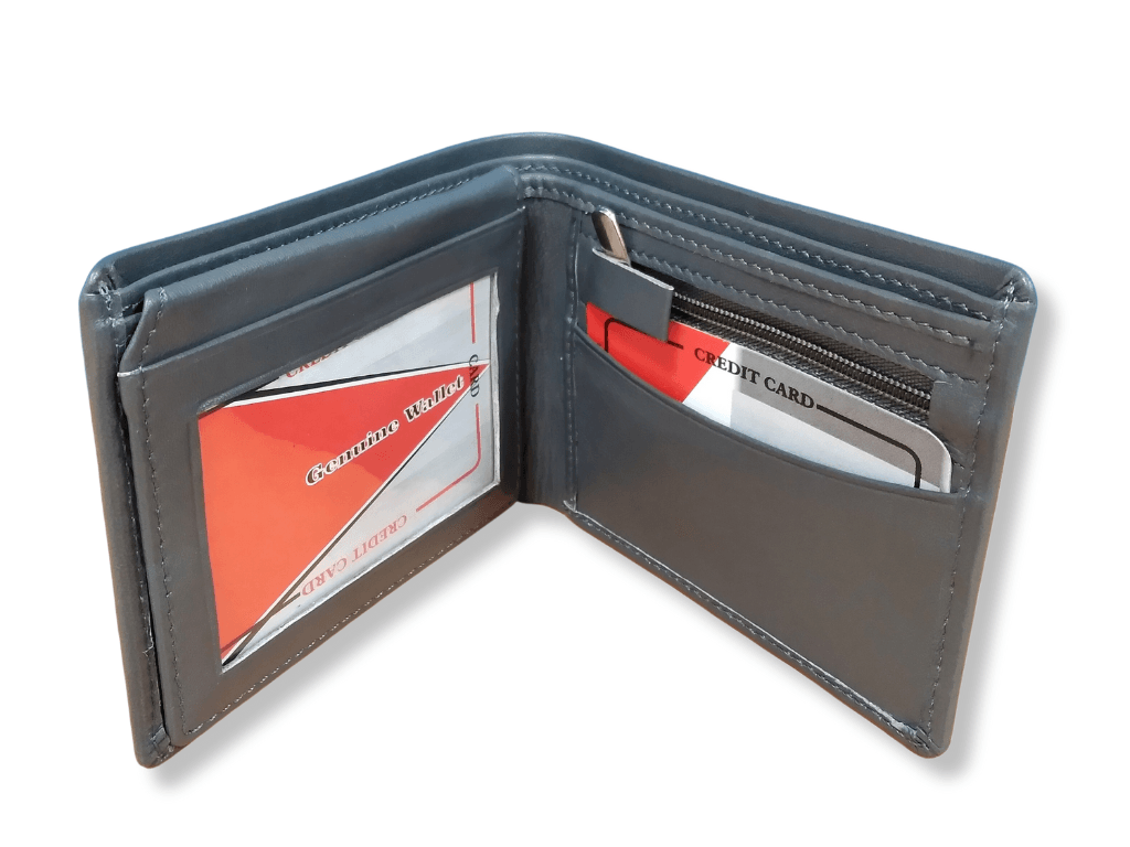 Wallet : Grey Leather Wallet - Rambler Shoes FZE