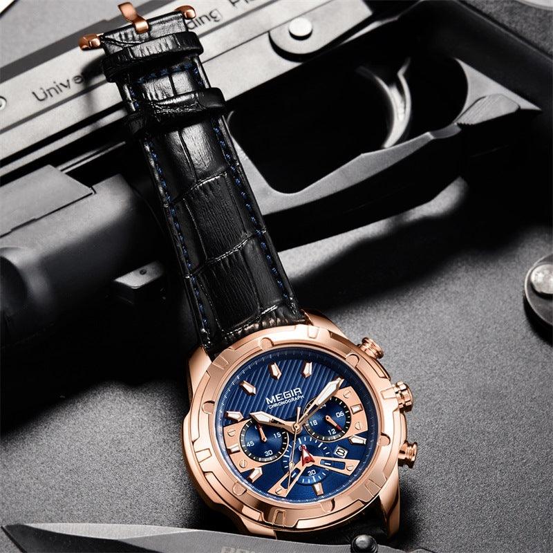 Waterproof Multifunctional Chronograph Luminous Leather Sports Quartz Watch - Rambler Shoes FZE